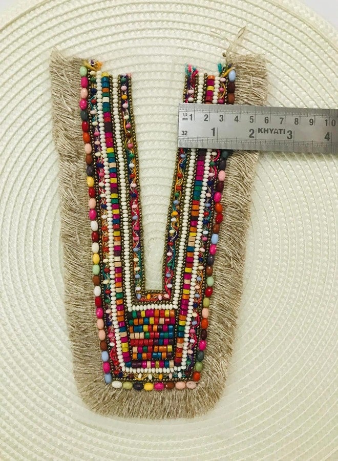 ANIDA Embroidery Premium V Neck patch for kurti Sewing On Applique for Clothes, Jackets, Jean's, Blouse, Saree, Dress Decoration Sewing Decal Badge Handmade DIY Fabric packig 1 pieces colour multicolour (STYLE 12) - Image 4